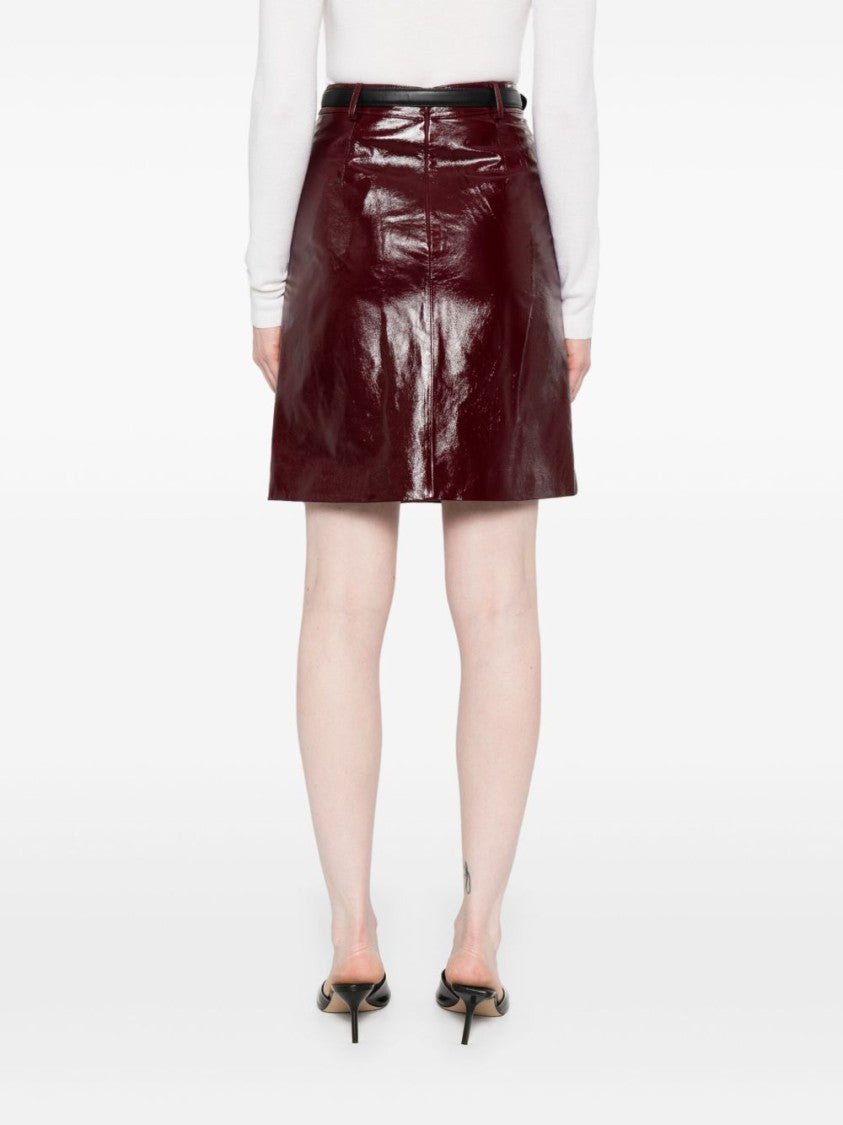 Self-Portrait Glossy Burgundy Mini Skirt With A-Line Silhouette