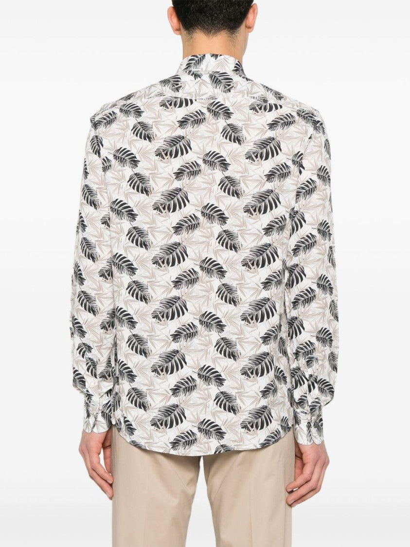 Daniele Alessandrini Leaf Print Long-Sleeved Shirt With Classic Collar