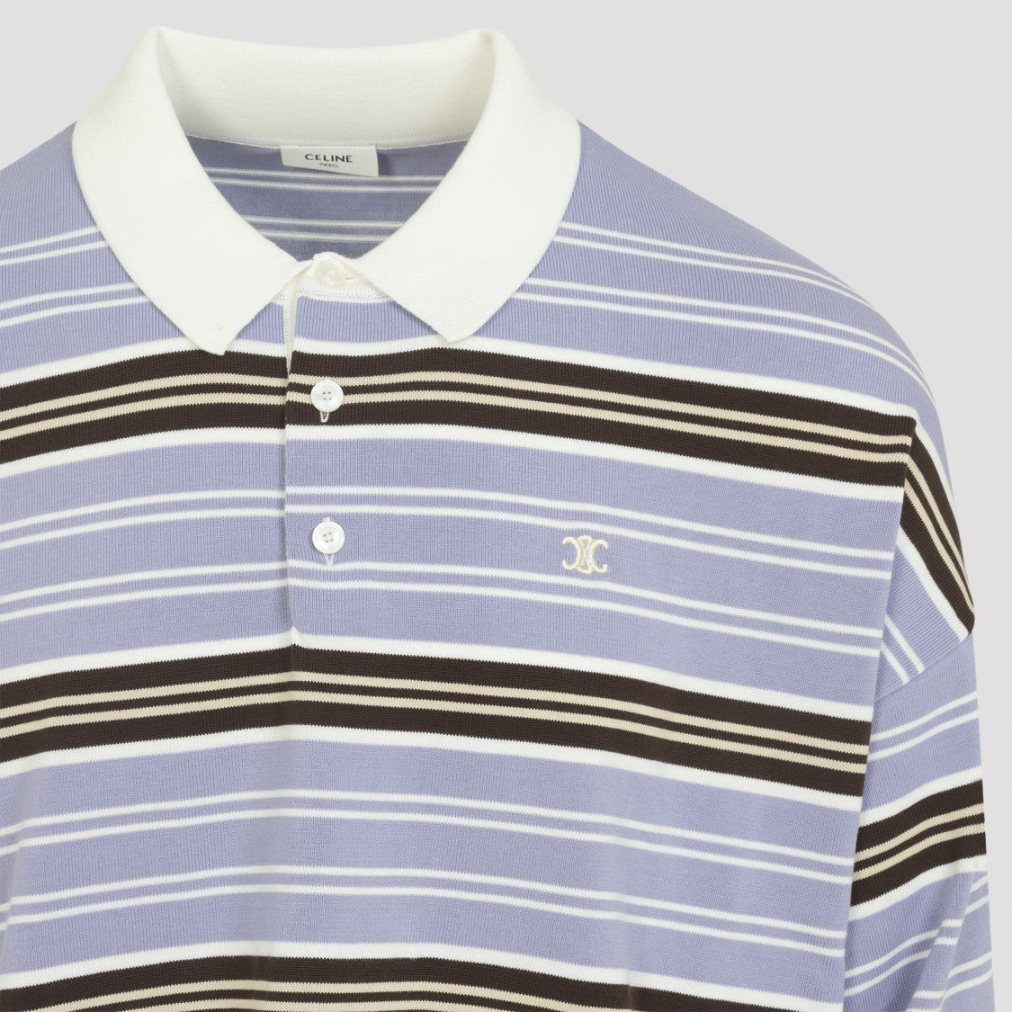 Celine Lilac Cotton Polo Sweater With Contrasting Stripe Design