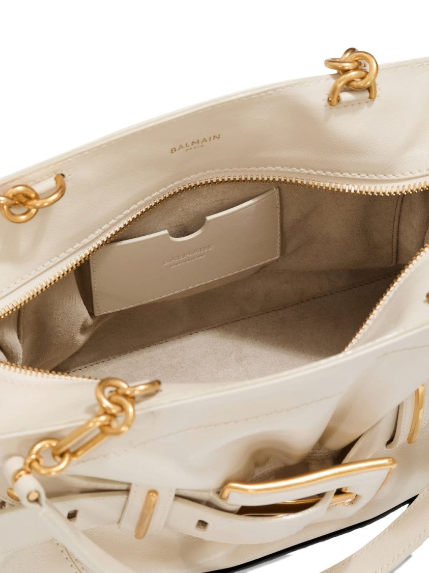 Balmain White Top Handle Belt Detail Bag