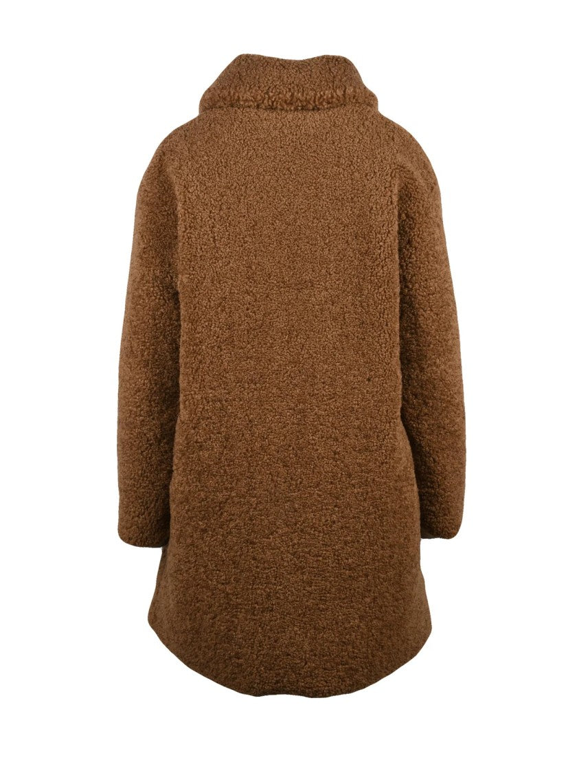 Aspesi Mid-Length Brown Teddy Textured Coat With Classic Collar