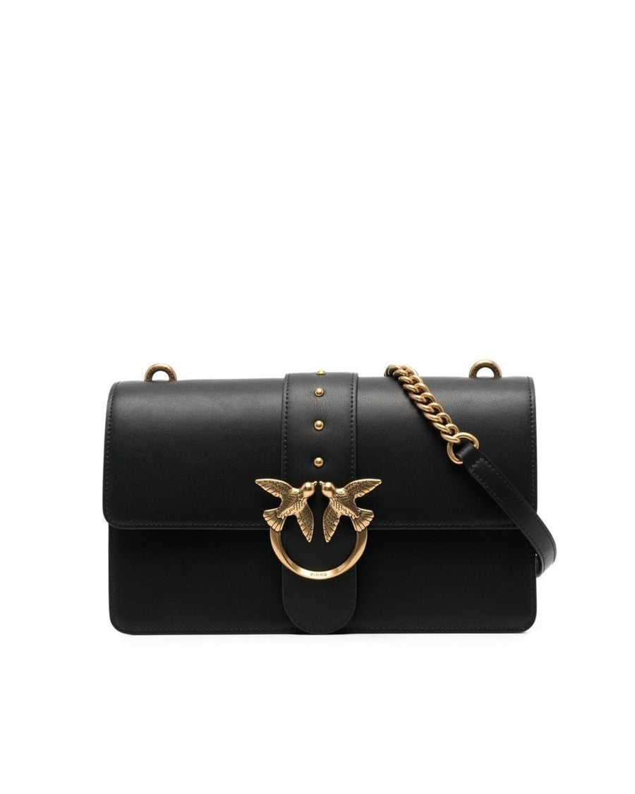 Pinko Black Leather Love Bag Medium Crossbody