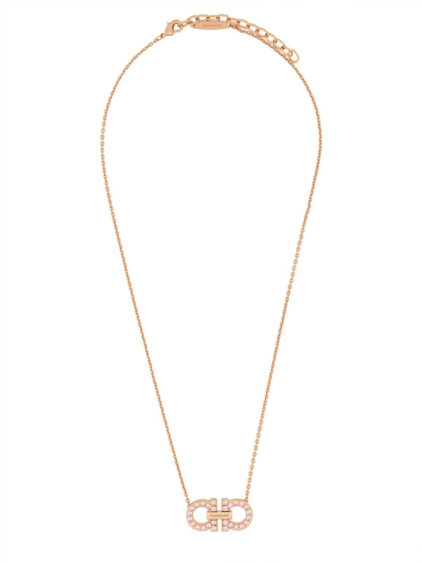Ferragamo Necklace With "Gancini" Pendant And Crystals
