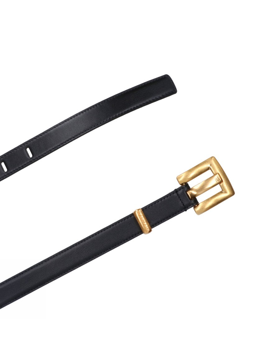 Balmain Black Anthem Calf Leather Gold Buckle Belt