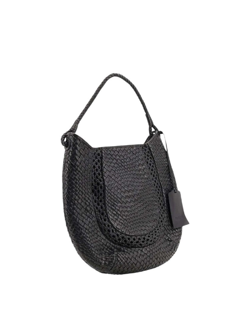 Ibeliv Black Lamia Woven Leather Shoulder Bag