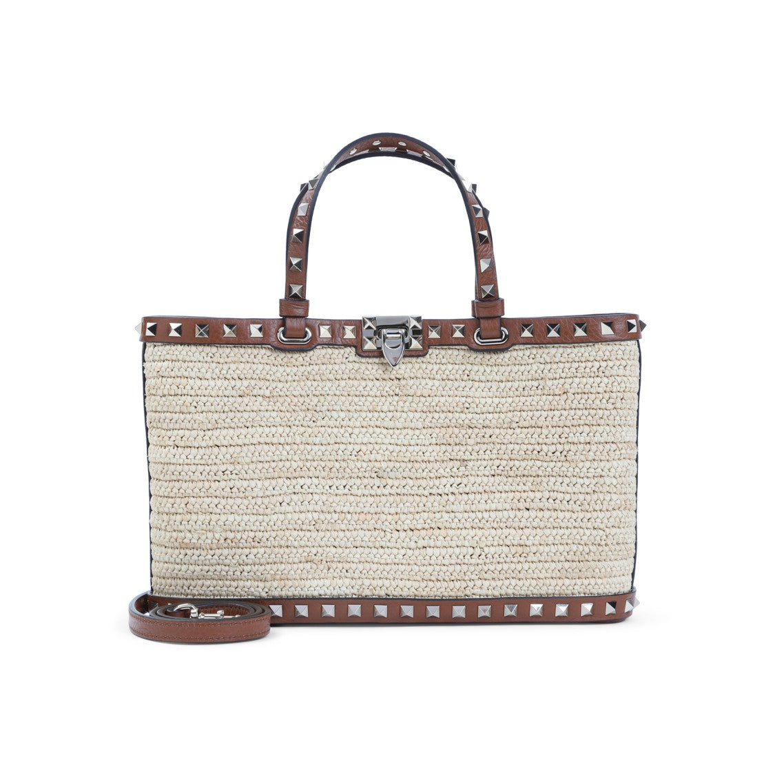 Valentino Garavani Woven Straw Tote Bag With Leather Trim