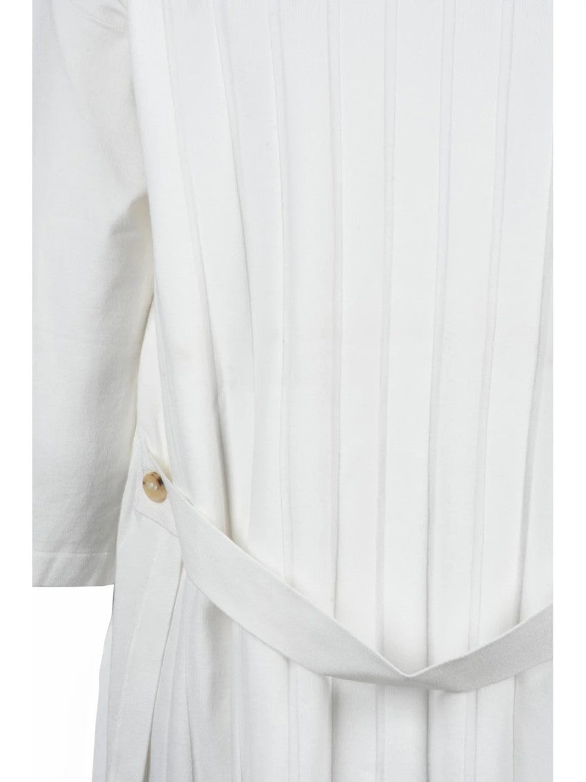 Mm By Max Mara Loose Fit Crew Neck Sweater With Ribbed Detailing And Fabric Belt