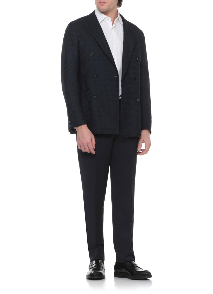 Lardini Blue Peak Lapel Cotton Double-Breasted Jacket