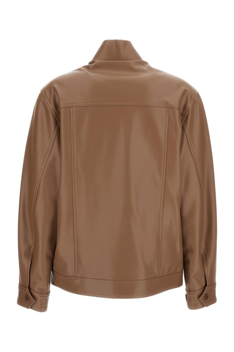 Irie' Brown High Collar Leather-Like Jacket