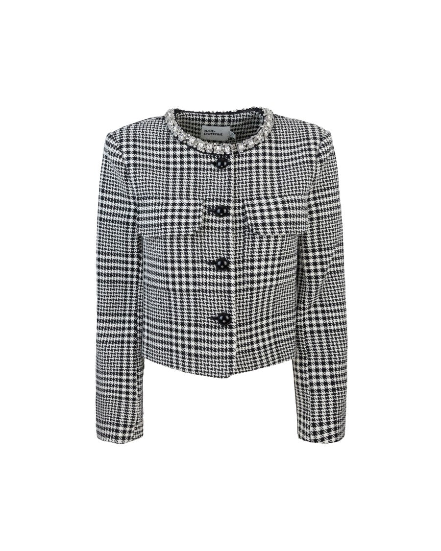 Self-Portrait Houndstooth Crystal Trim Jacket