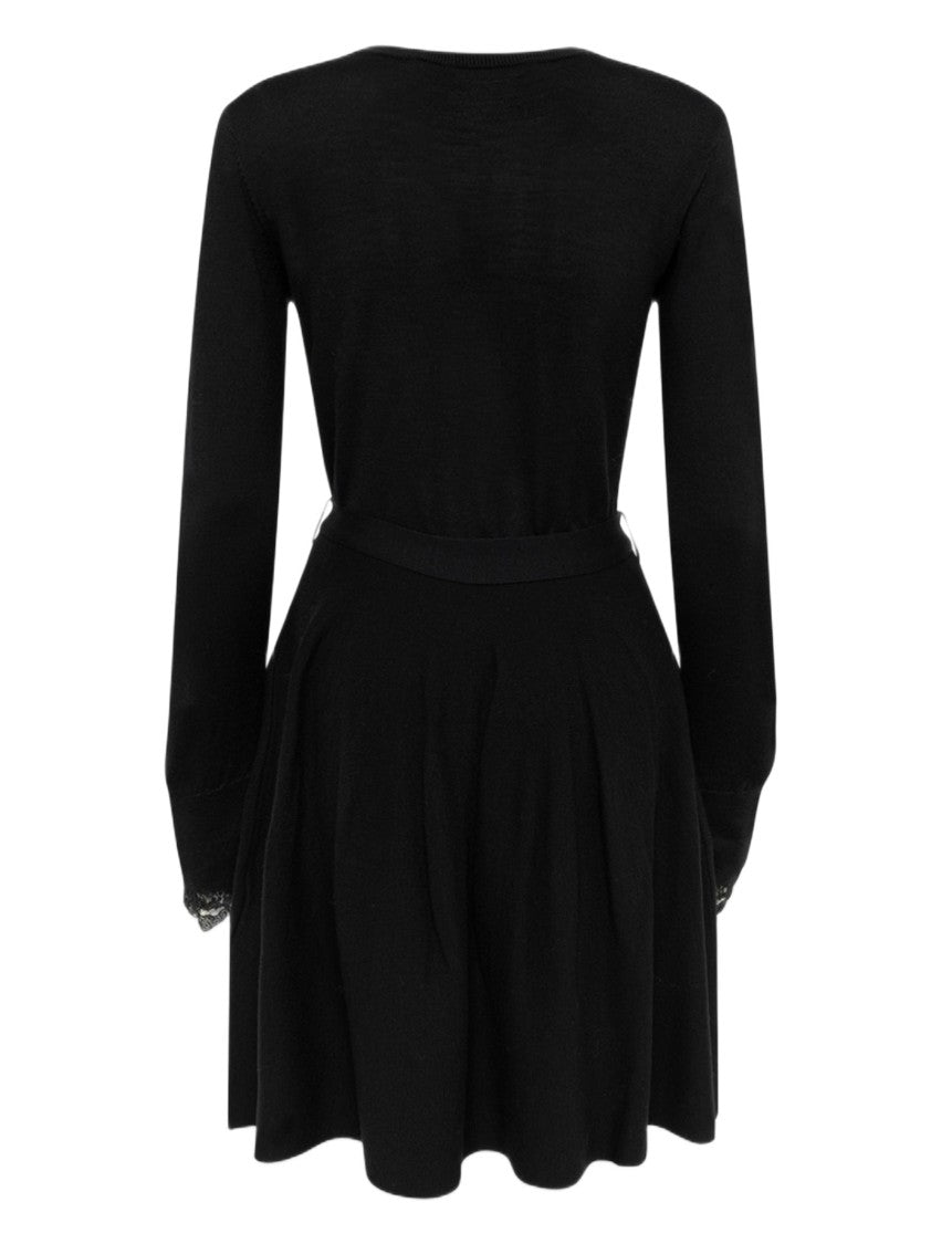 Blugirl Fitted Black Mini Dress With Lace Detailing And Flared Skirt