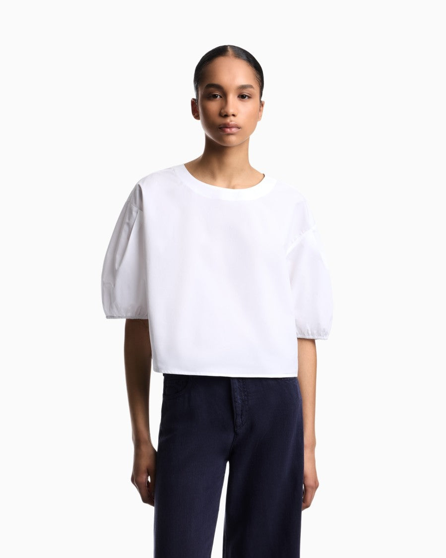Emporio Armani Poplin Puffed Sleeves Round Neck Blouse