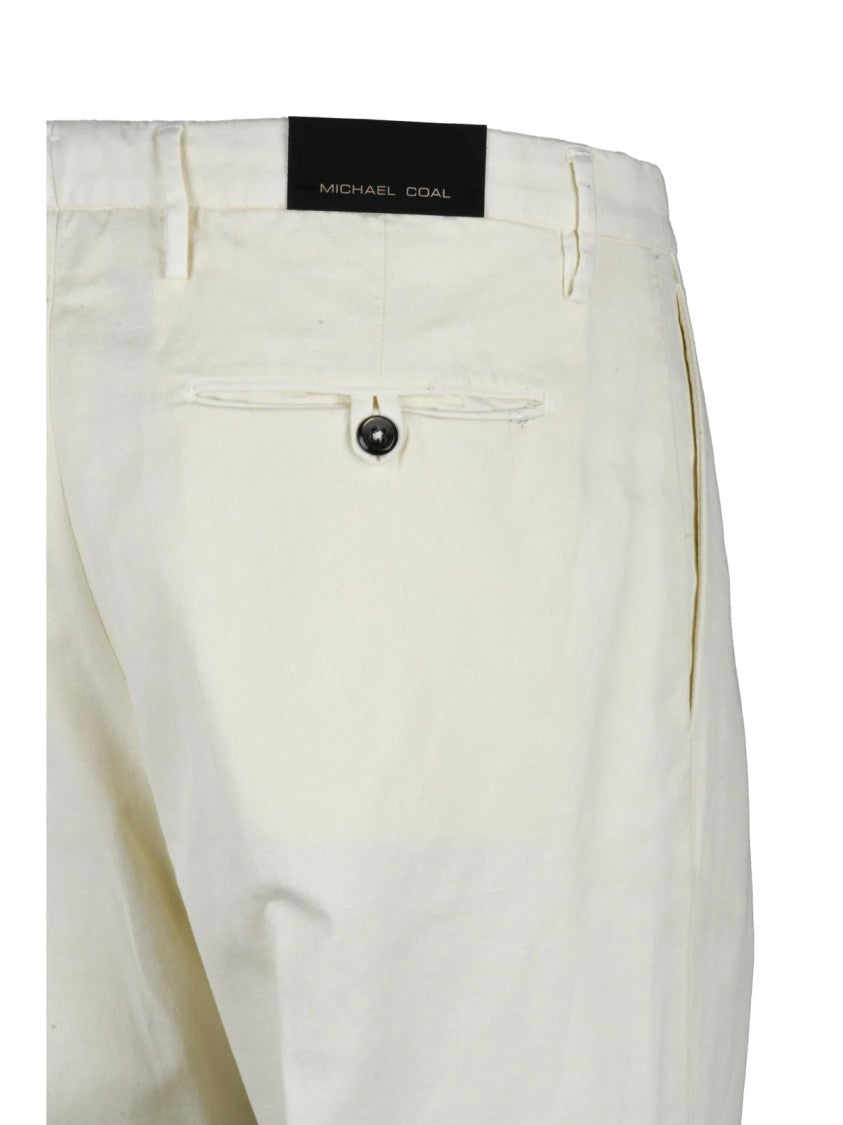 Michael Coal White Cotton-Linen Stretch Pants