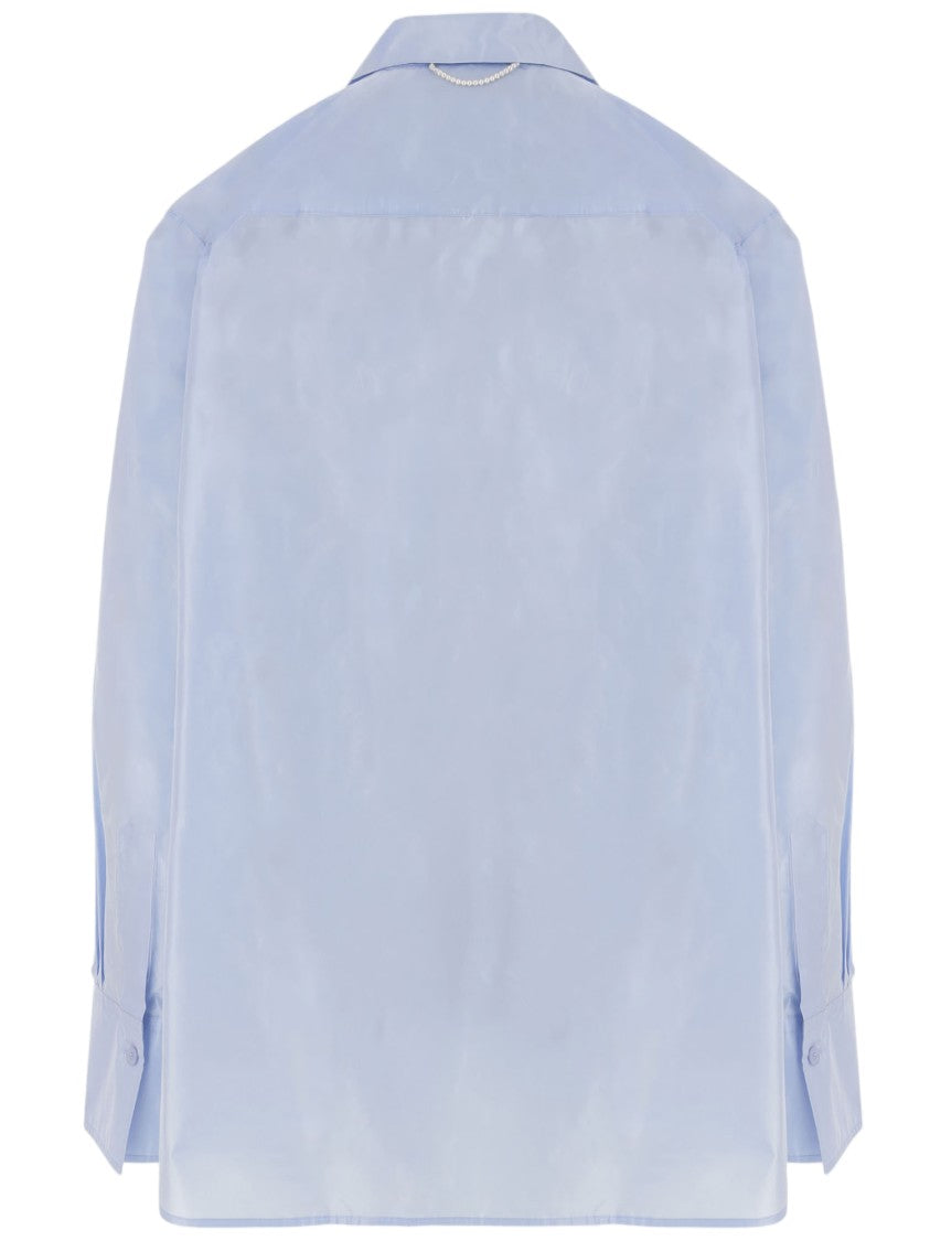 Carven Light Blue Oversized Classic-Collar Silk Shirt