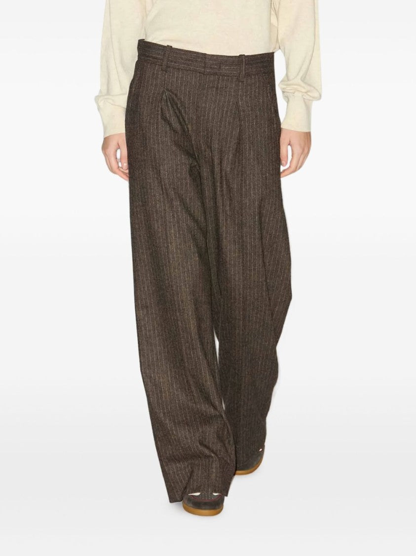 Isabel Marant Brown Wide-Leg Trousers With Vertical Pinstripes