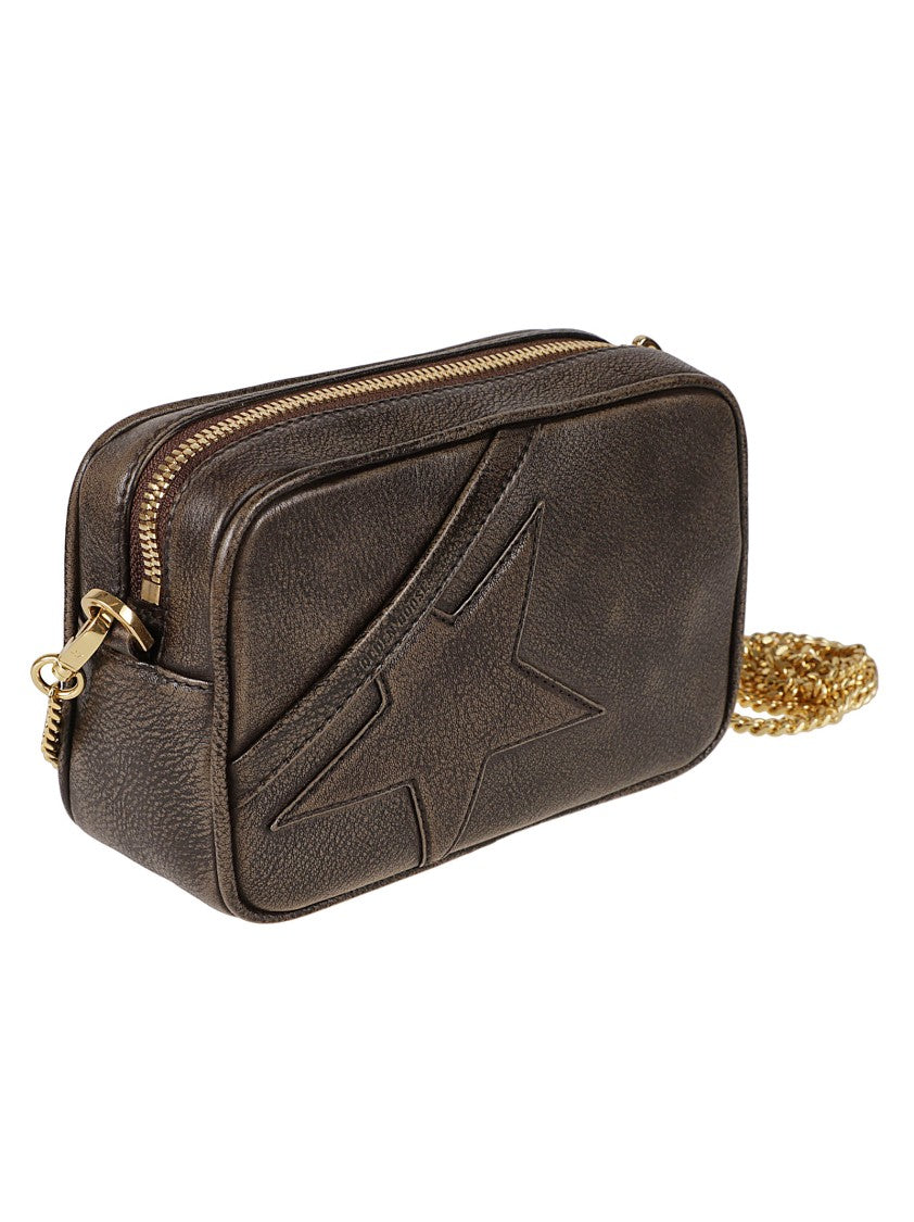 Golden Goose Textured Leather Bag With Embossed Star Design And Gold Chain Strap