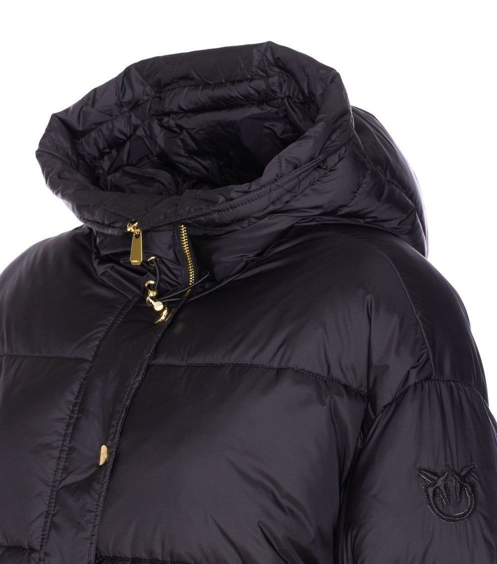 Pinko Quilted Black Puffer Jacket With High Collar And Hood