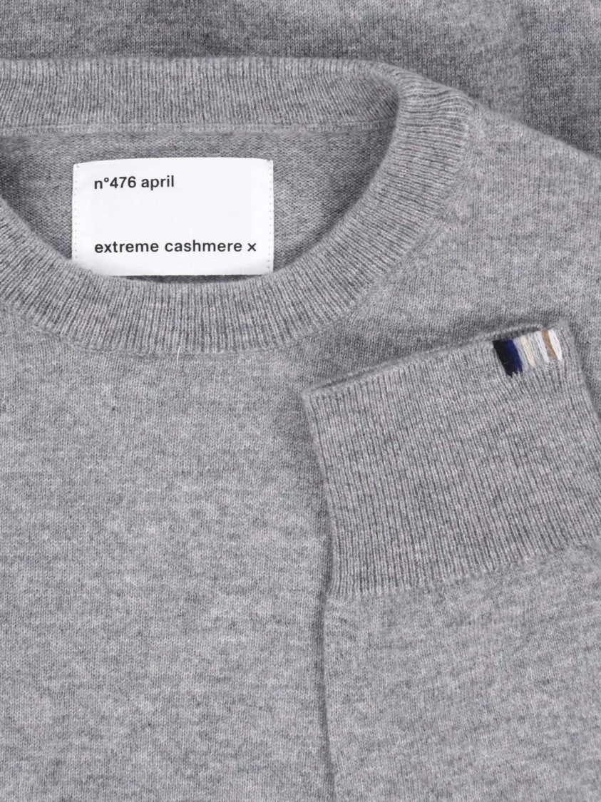 Extreme Cashmere Grey April Long-Sleeve Ribbed Cashmere Crewneck Sweater