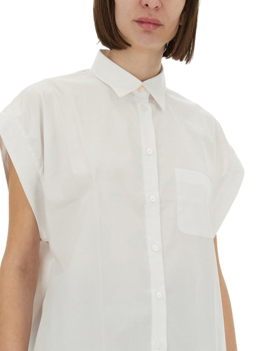 Ps Paul Smith White Cotton Shirt With Short Rolled Sleeves