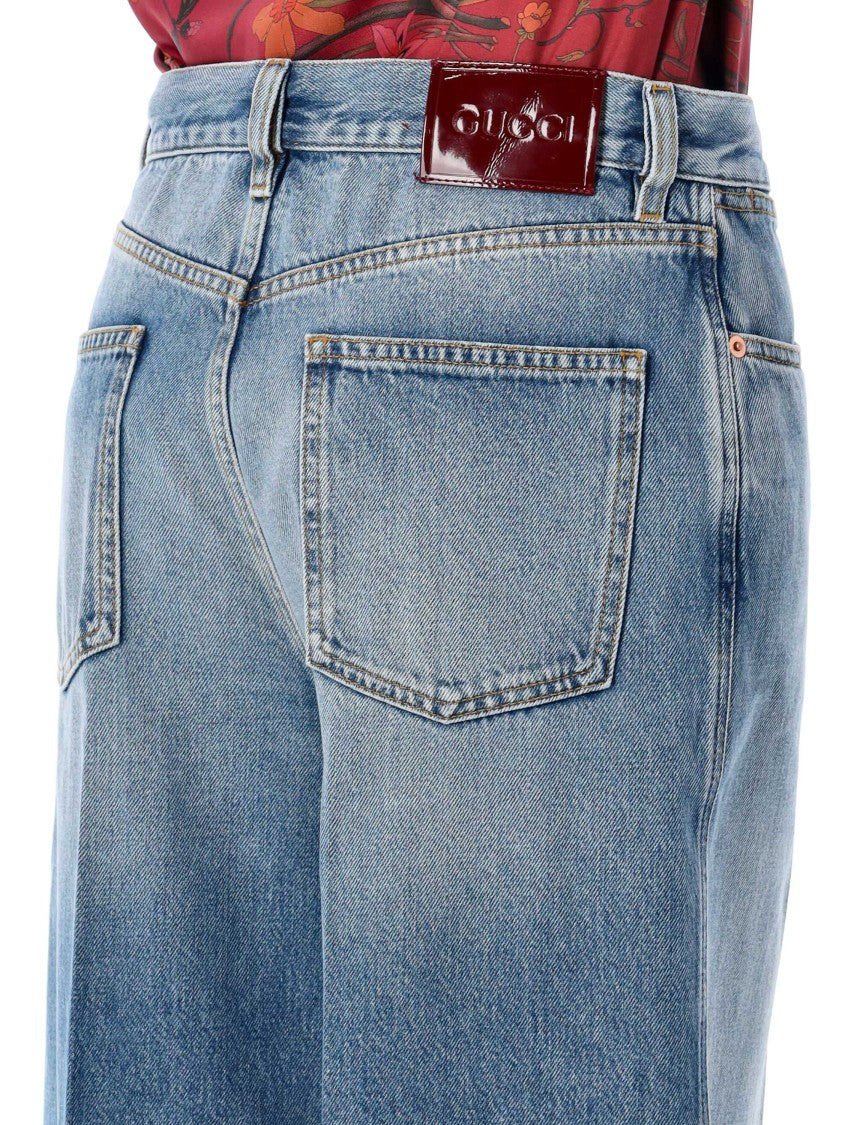 Gucci Denim Palazzo Wide Leg Pants