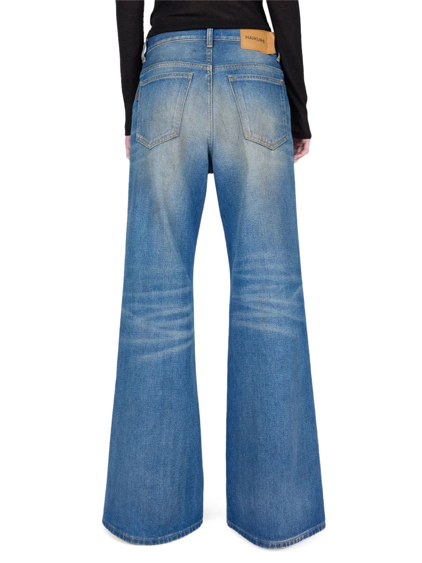 Haikure Faded Blue Wide-Leg Denim Trousers With Classic Five-Pocket Styling