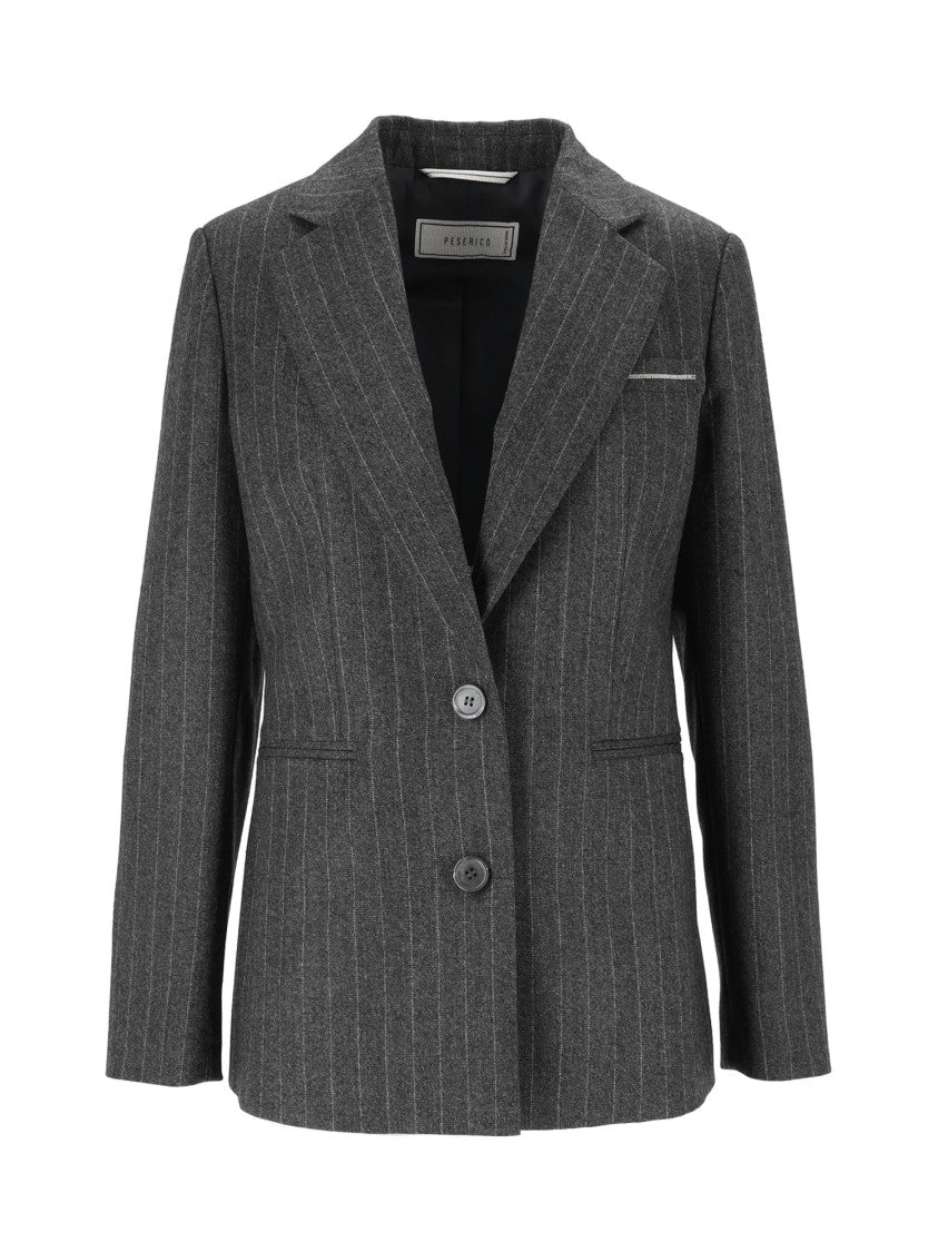 Peserico Structured Pinstripe Notched Lapel Blazer