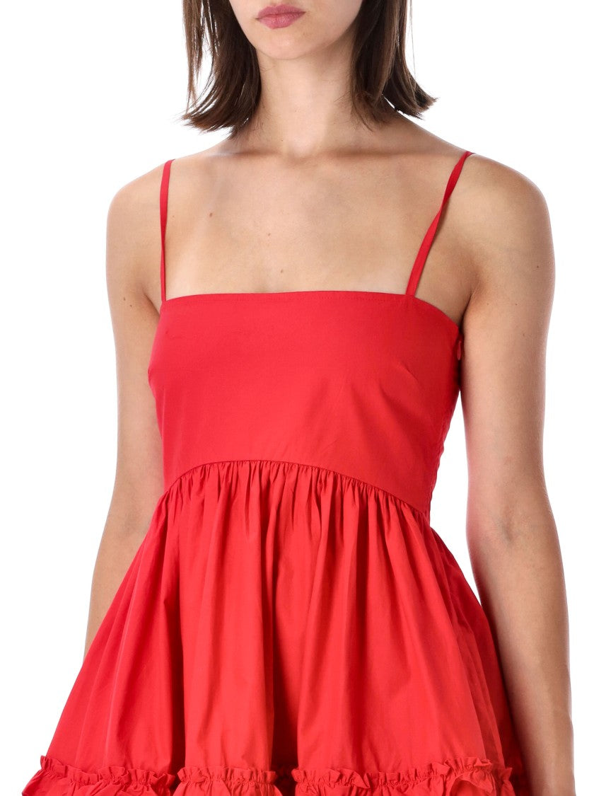 Ganni Frill-Detail Mini Dress With Square Neckline And Voluminous Skirt
