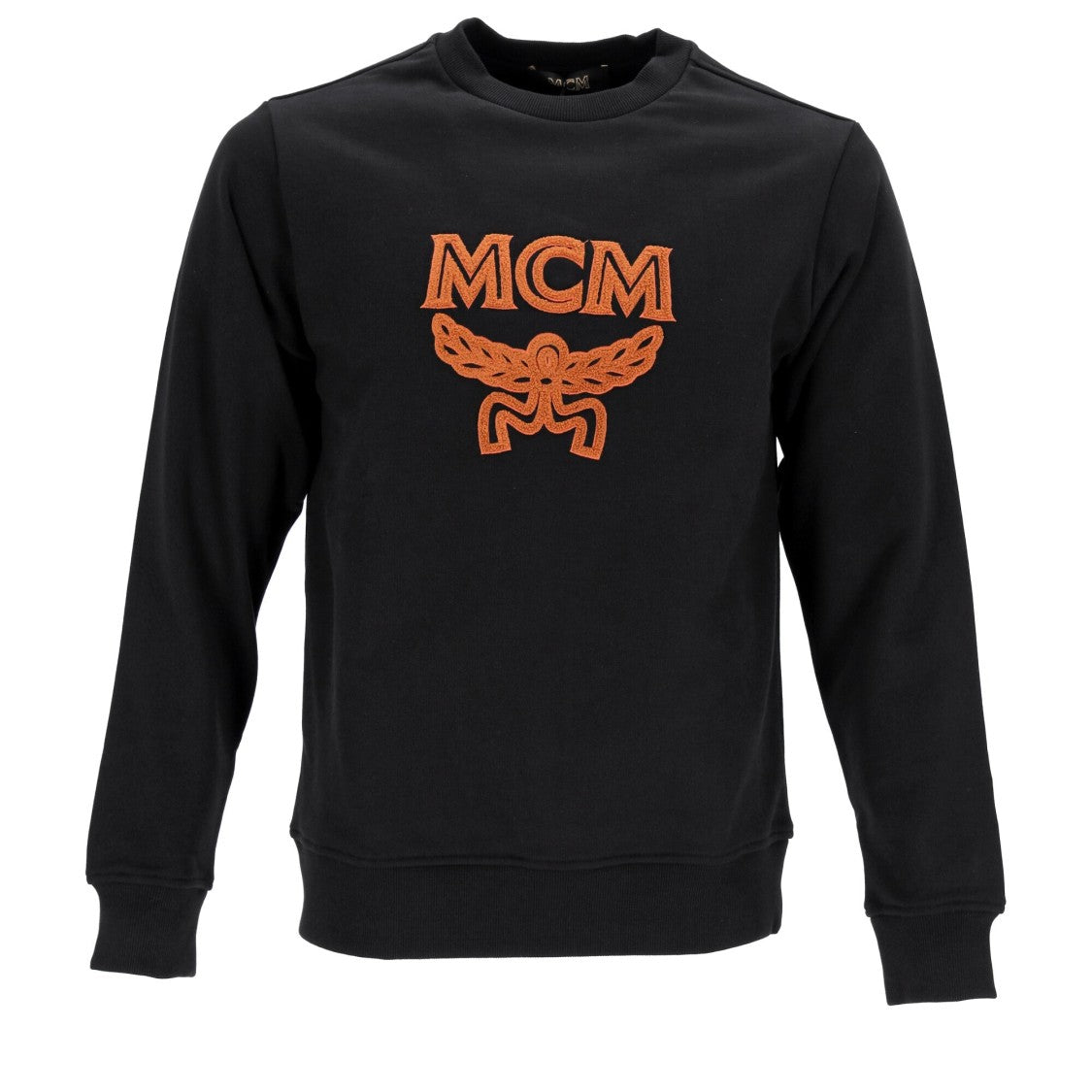 Mcm Monogram Embroidered Black Sweatshirt With Crew Neck And Banded Details