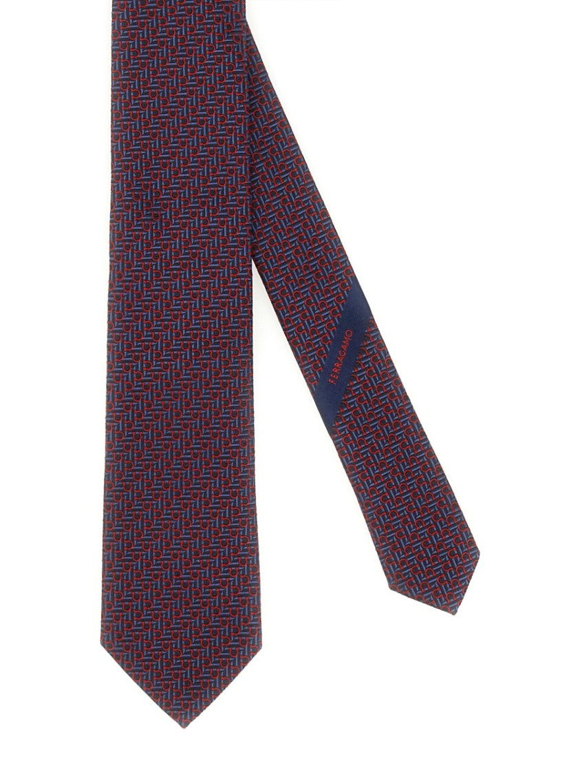 Ferragamo Geometric Pattern Silk Tie Crafted In Italy