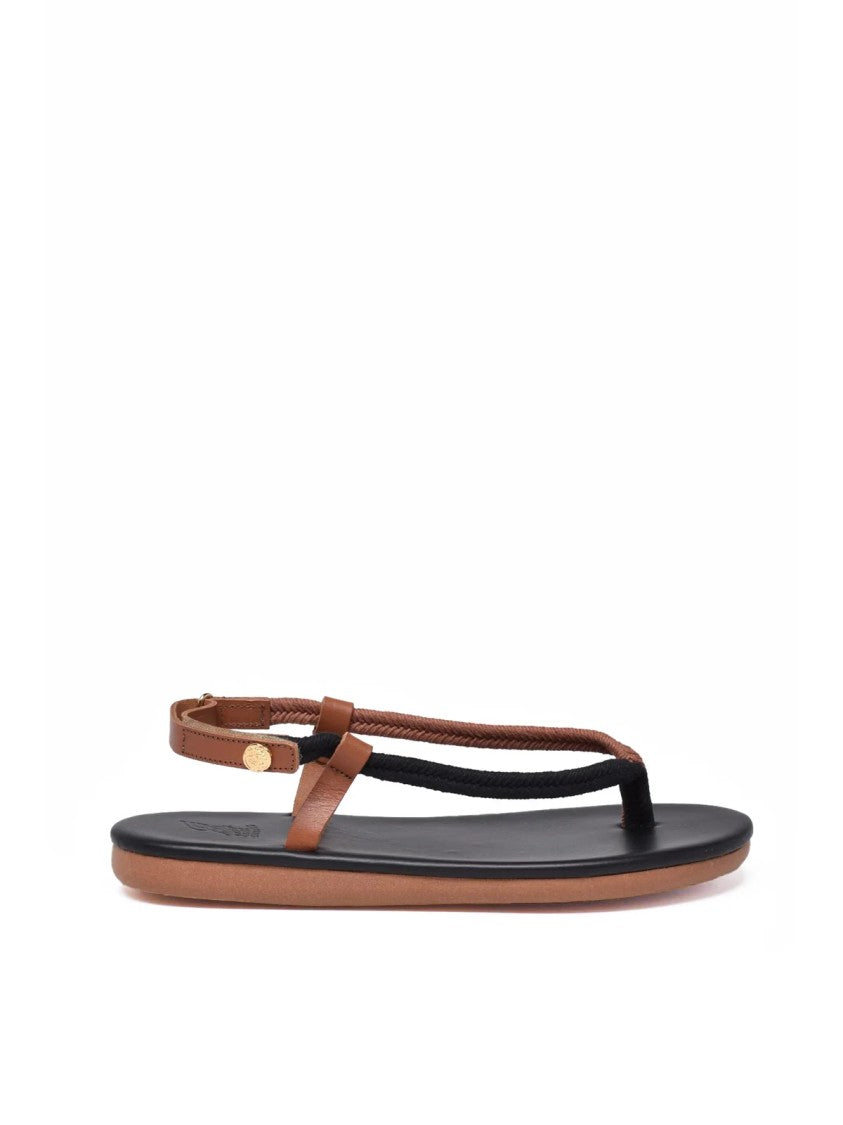 Ancient Greek Sandals Black/Brown Rope-Woven Cotton-Leather Flip-Flops