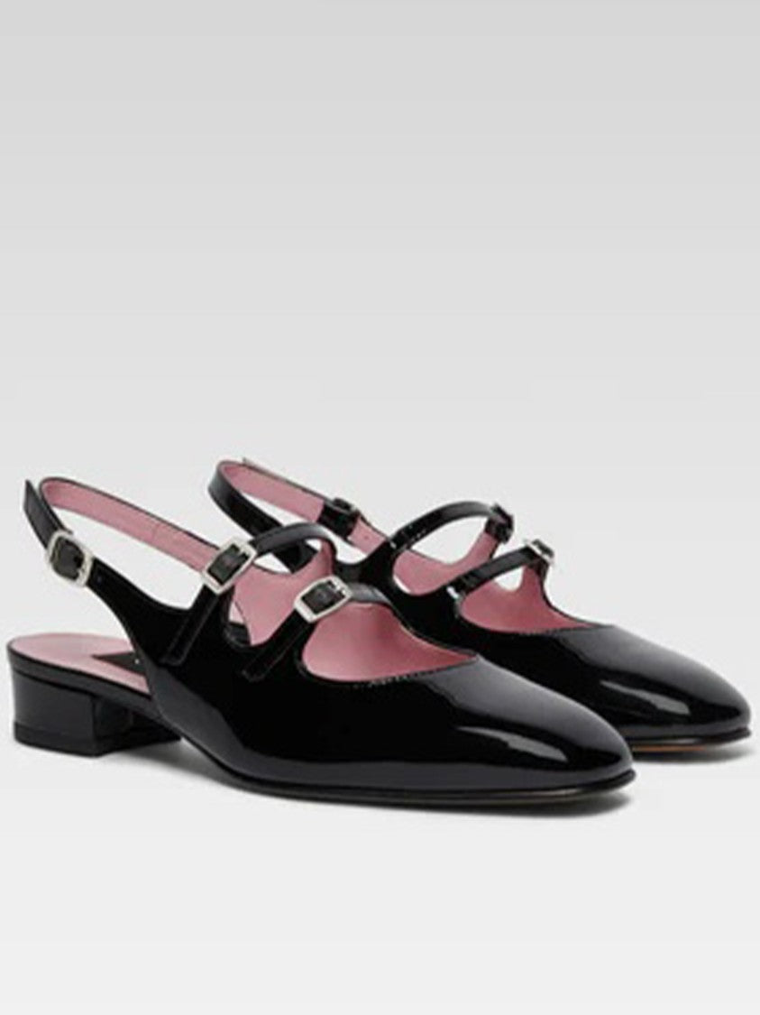 Carel Paris Peche Glossy Black Patent Slingback Flats