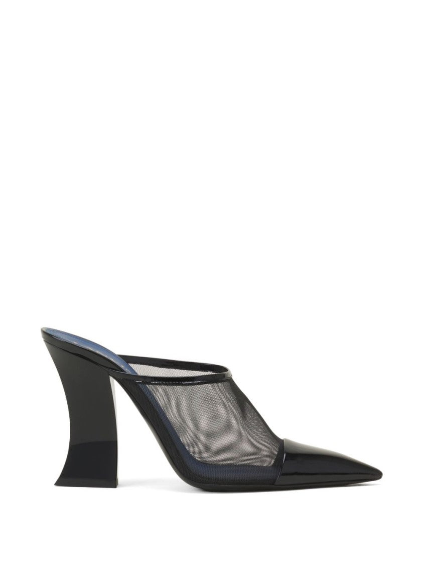 Lanvin Black Pointed Toe Mesh Geometric Sandals