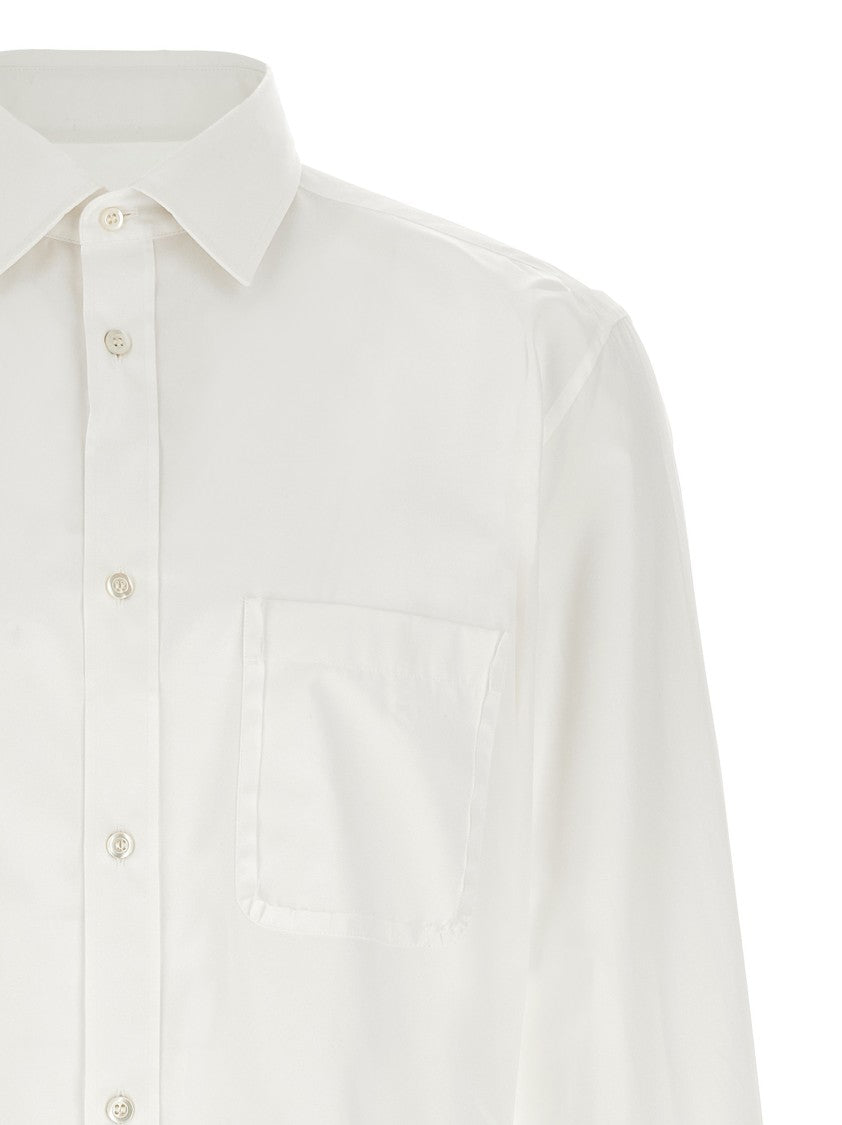 Maison Margiela White Cotton Poplin Shirt With Chest Pocket And Raw Hem