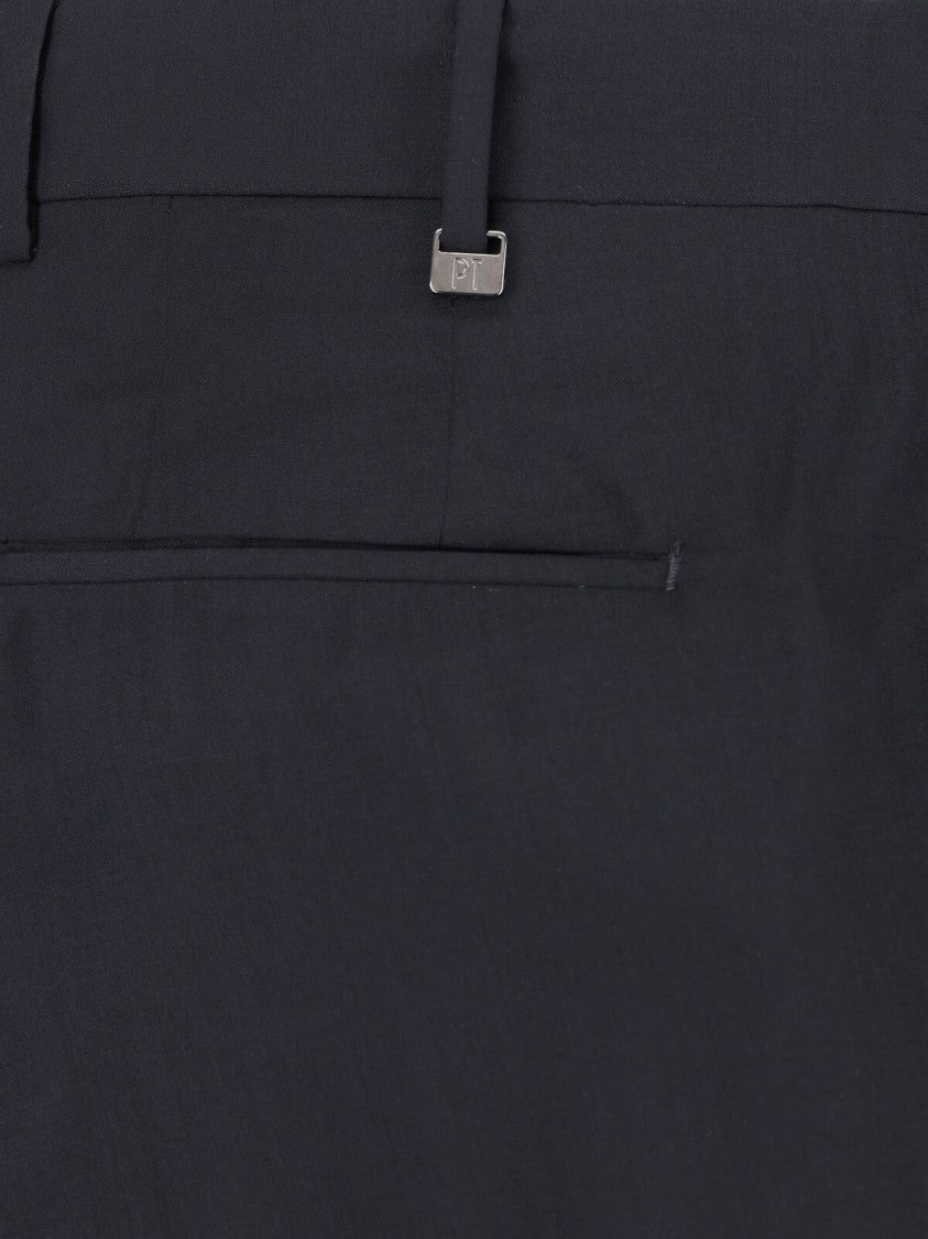 Pt Torino Black Mid-Rise Pleated Virgin Wool-Blend Formal Pants