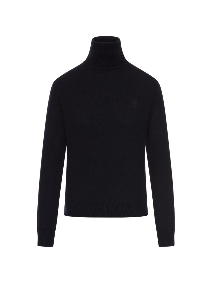Gucci Black Fine Wool Crest Turtleneck Sweater