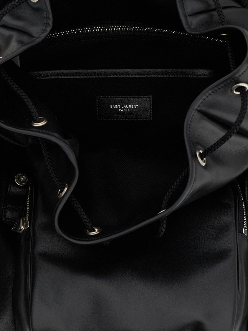 Saint Laurent Calfskin Leather Backpack With Flap Closure
