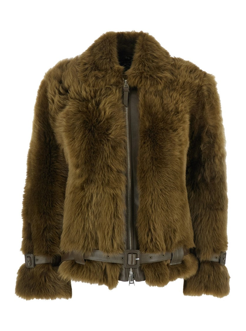 Tom Ford Brown Fur Jacket With Adjustable Leather Belt