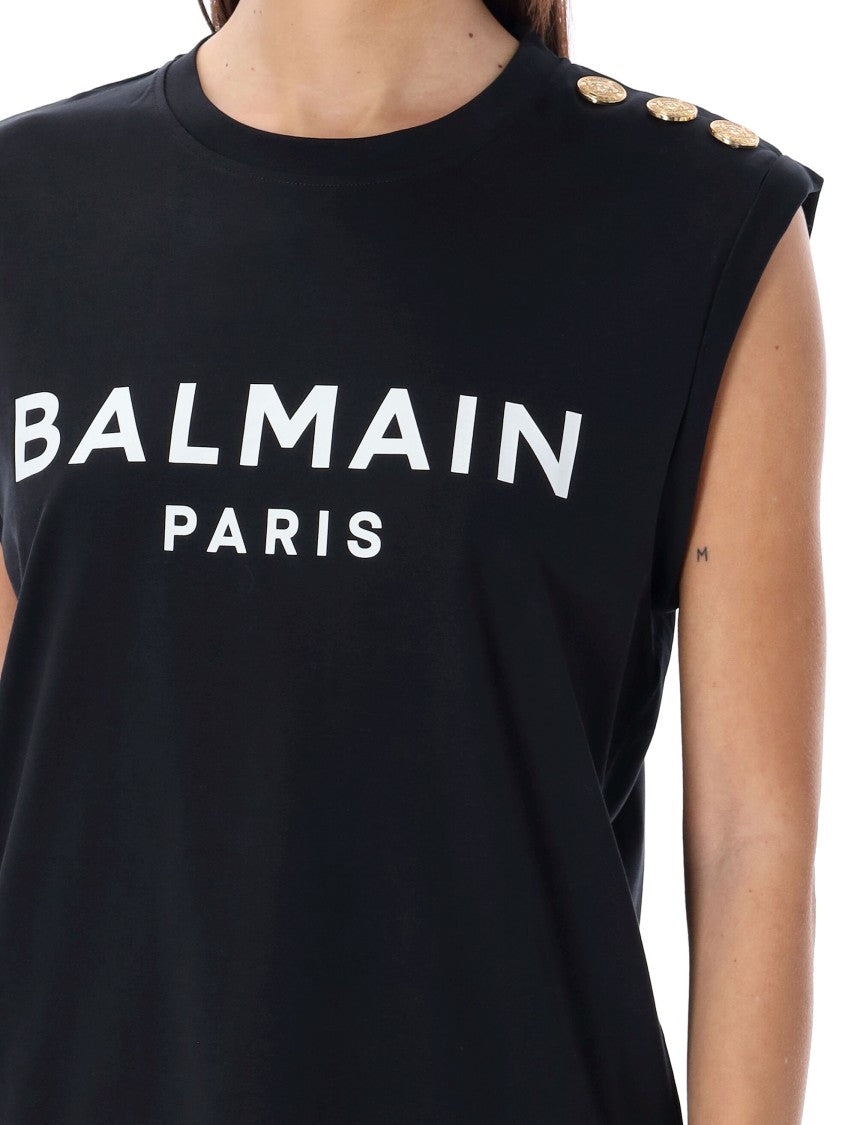 Balmain 3-Button Tank Top In Black Cotton