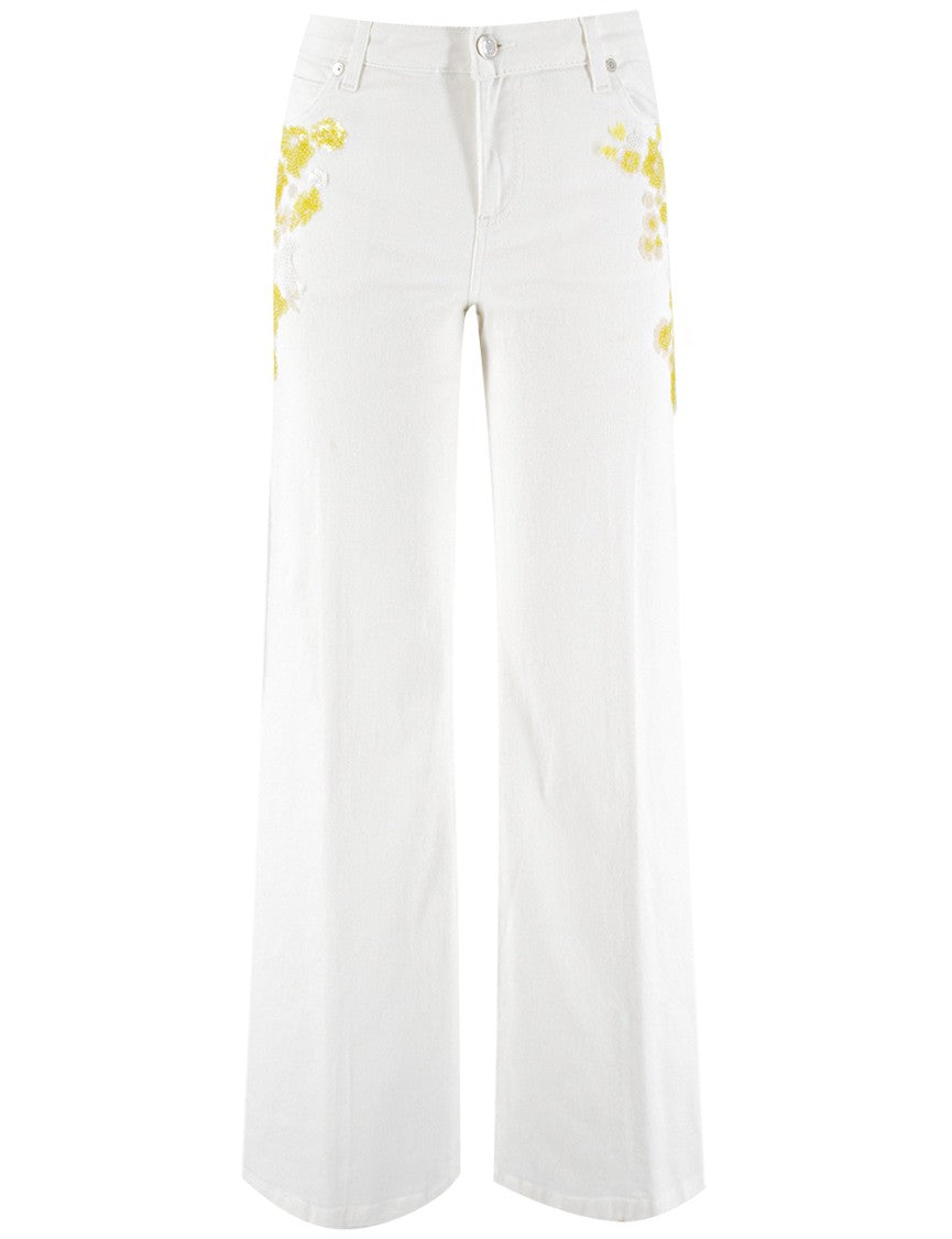 Ermanno Firenze Wide-Leg Trousers With Floral Appliqué Sequins