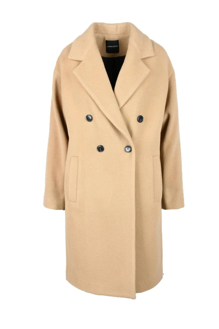 Costume National C. Double-Breasted Beige Coat With Wide Lapel