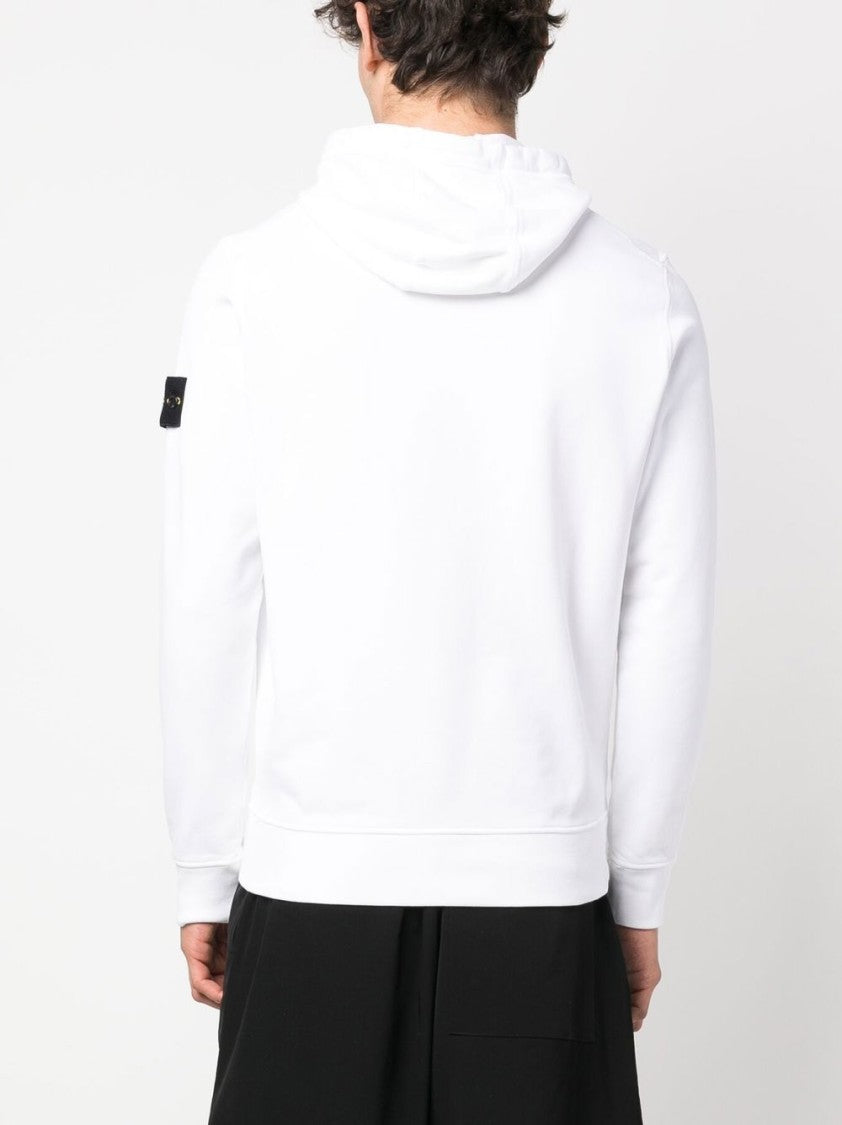 Stone Island Hooded White Cotton Sweatshirt With Distinctive Logo Patch
