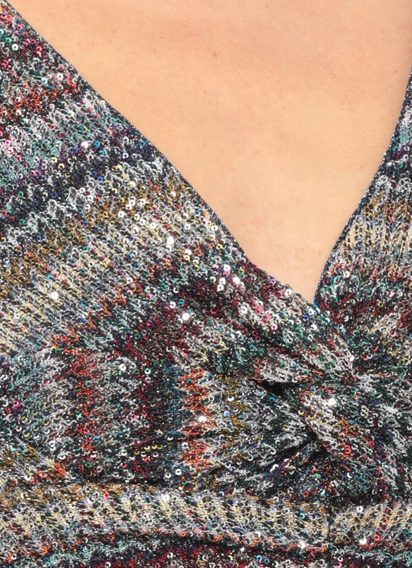 Missoni Multicolor Sequined Lurex Twist Detail Viscose Midi Dress