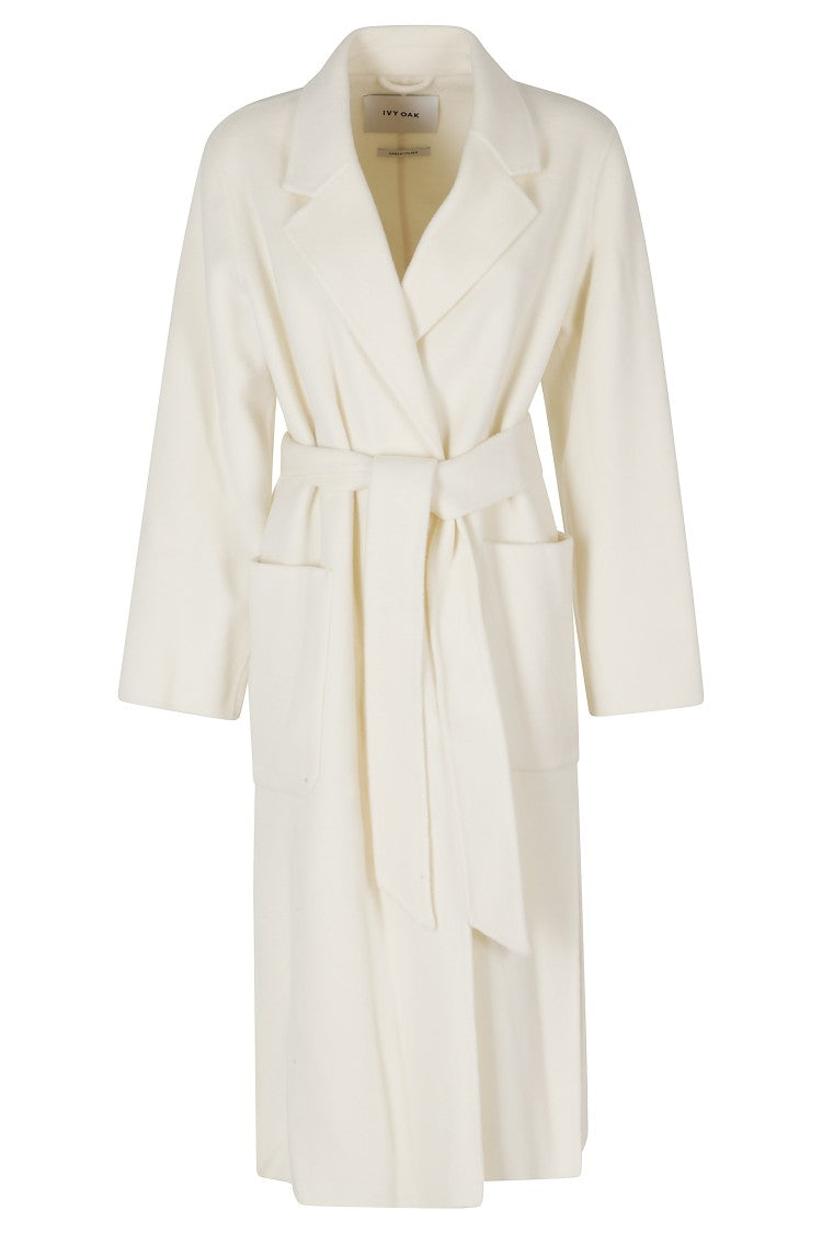 Ivy & Oak Winter White Belted Midi Unlined Wool Coat