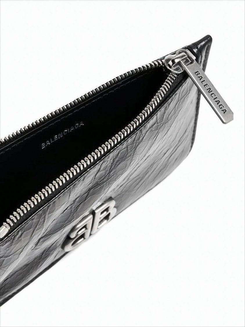 Balenciaga Textured Leather Wallet With Zip Closure And Metallic Details
