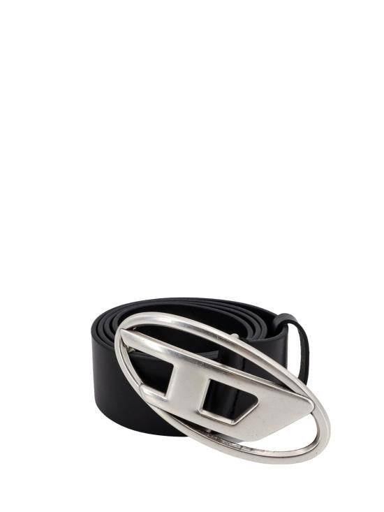 Diesel Leather Belt With Distinctive Silver-Tone Oval Buckle