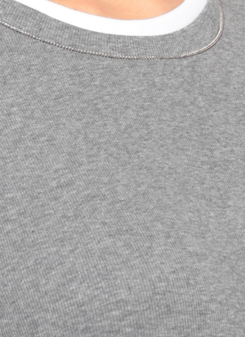 Peserico Fitted Cotton Knit Sweater With Contrasting Round Neckline