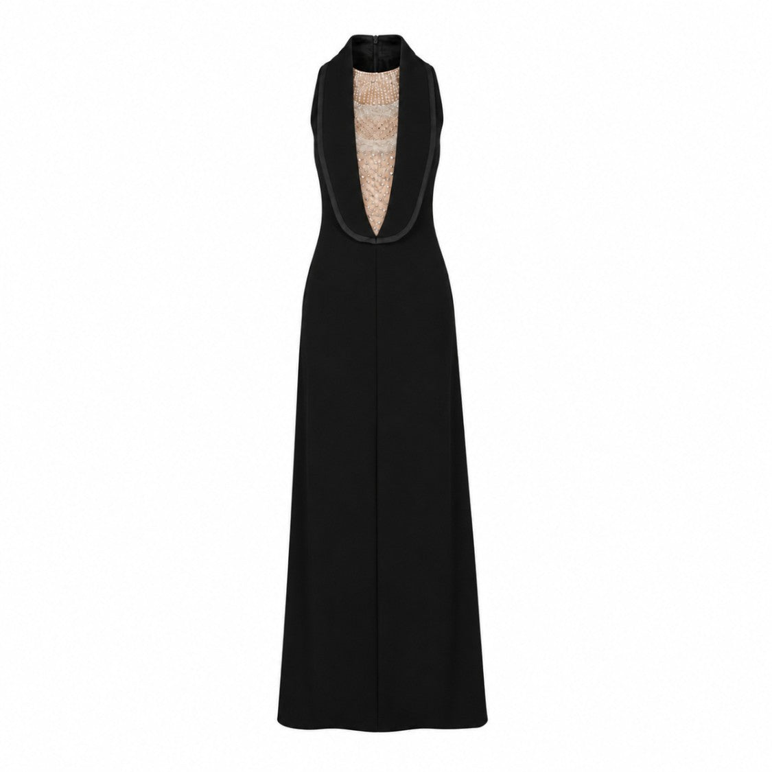 Elisabetta Franchi Long Black Plunging Neckline Satin Evening Dress