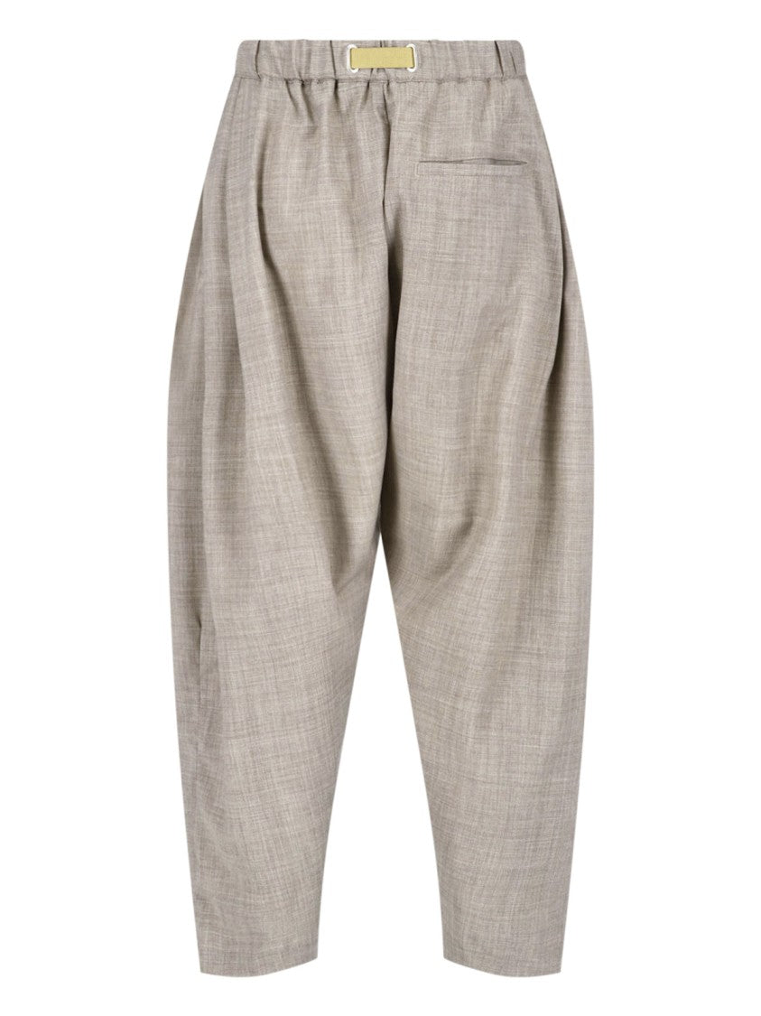 White Sand Beige Relaxed Tapered Textured Fabric Trousers