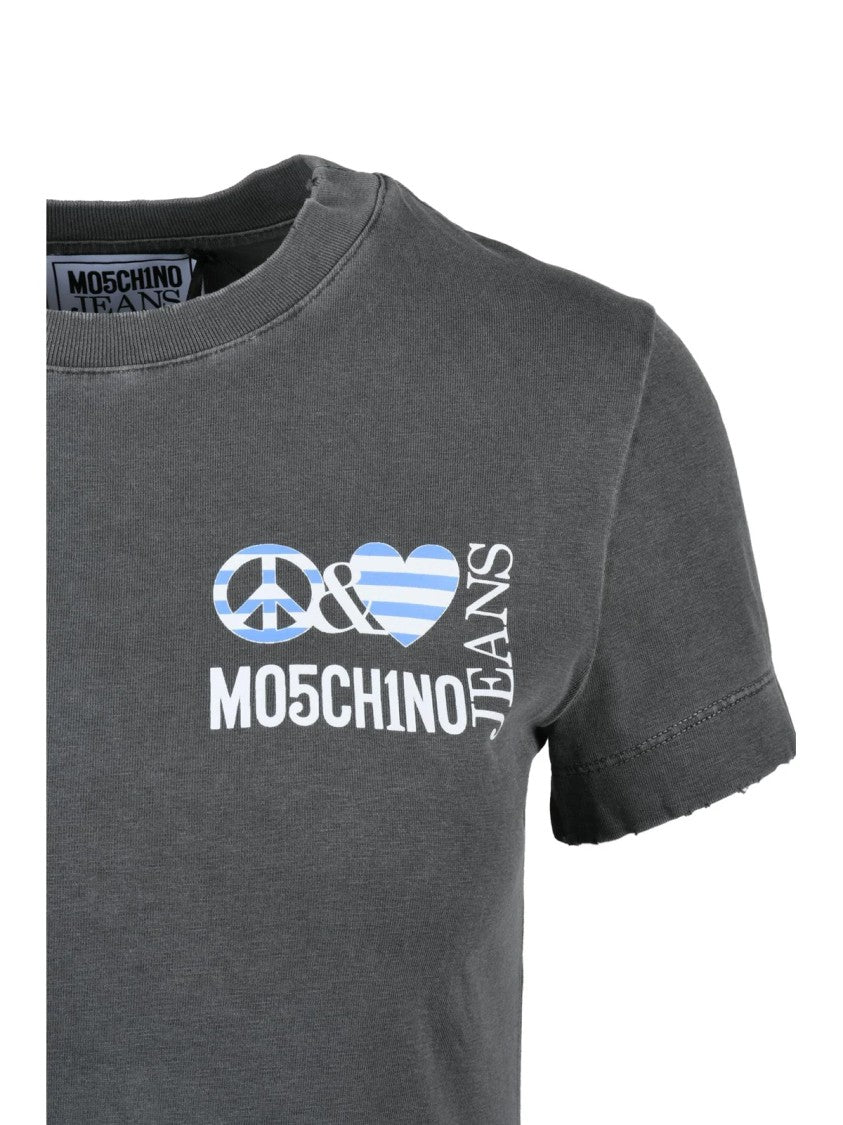 Mo5ch1no Jeans Grey Fitted Cotton T-Shirt