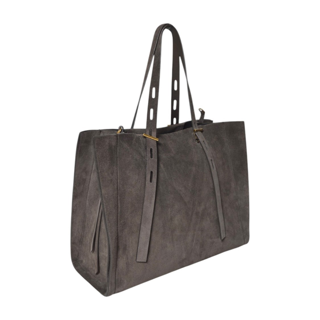 Mino Bossi Spacious Grey Suede Tote Bag With Adjustable Straps